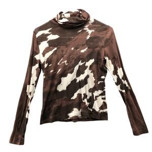 BDG Urban Outfitters Cow Print Turtleneck Long Sleeve T Shirt Womens M Brown